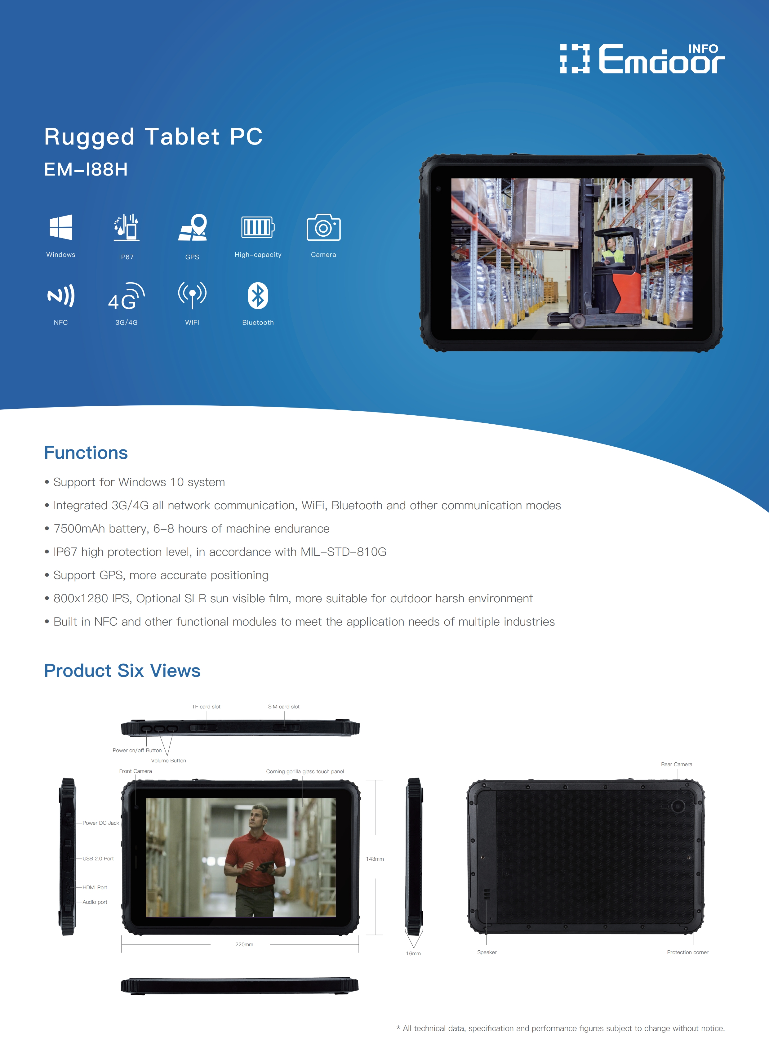 Emdoor Industrielles Tablet Windows 10