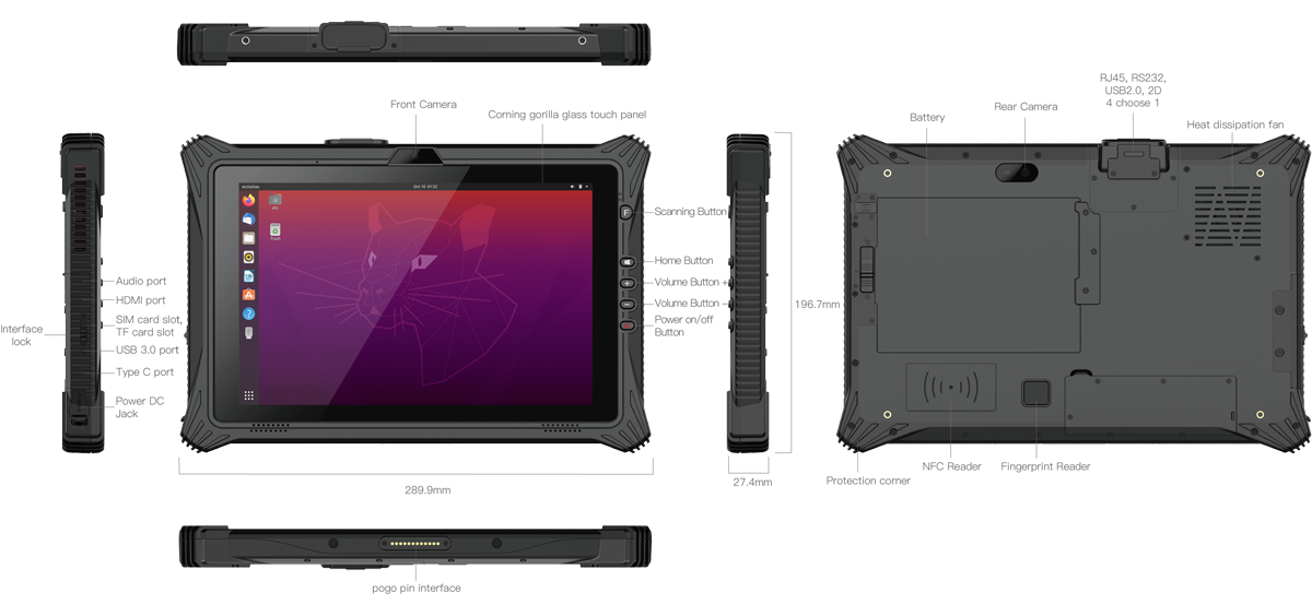 Six Views of Emdoor Info. Rugged Tablet PC EM-I10J(Linux)